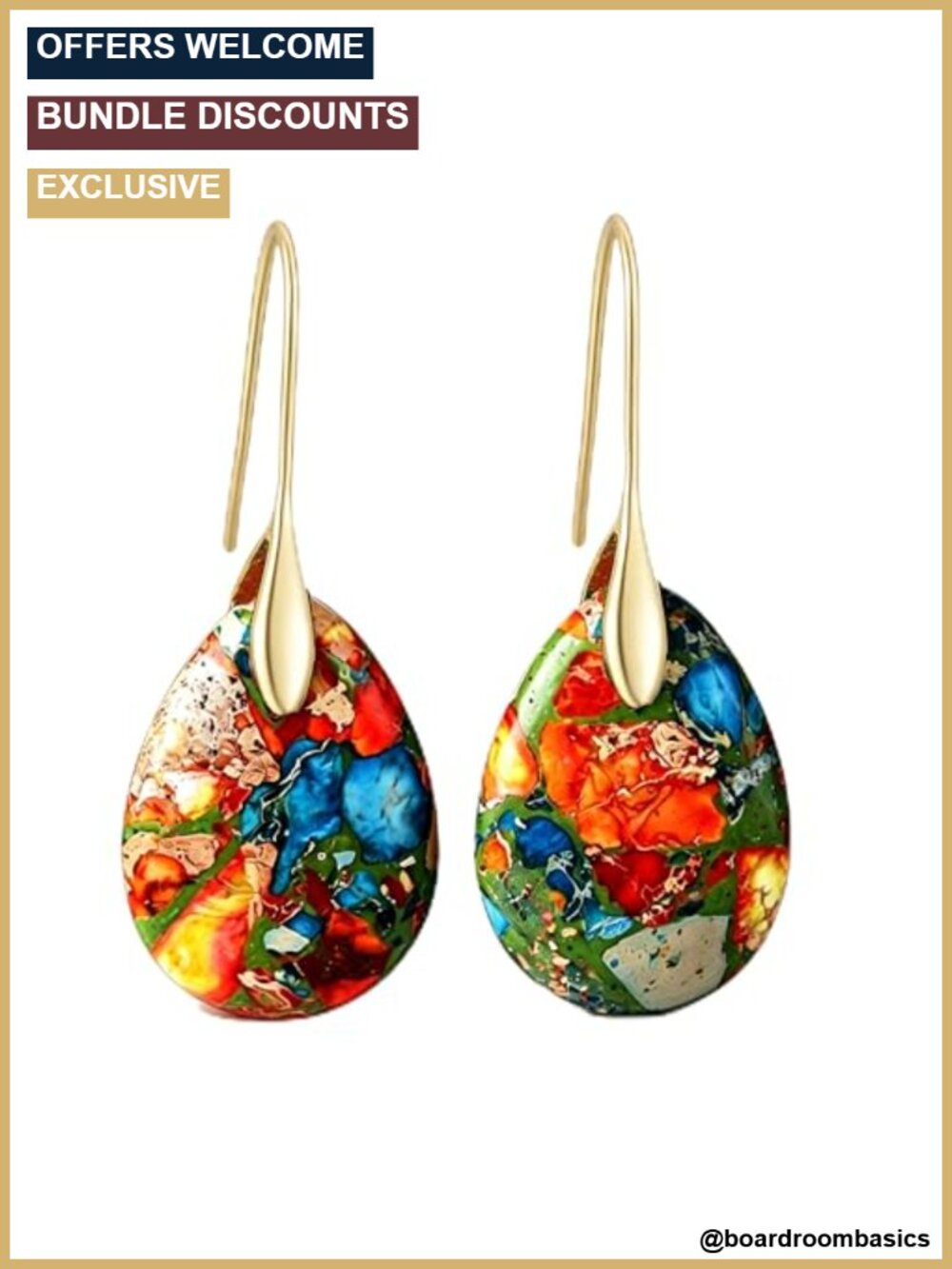Imperial Jasper Teardrop Dangle Earrings 14K Gold Plated for Women